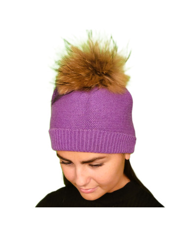 Bonnet cachemire Pompon prune