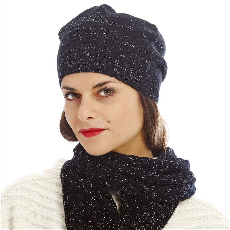 Bonnet brillant cachemire femme - noir Bonnet brillant cachemire femme - noir