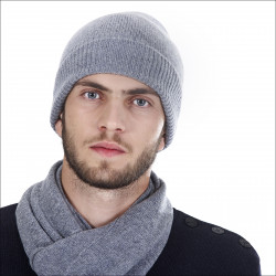 Bonnet classique 100% cachemire homme - gris