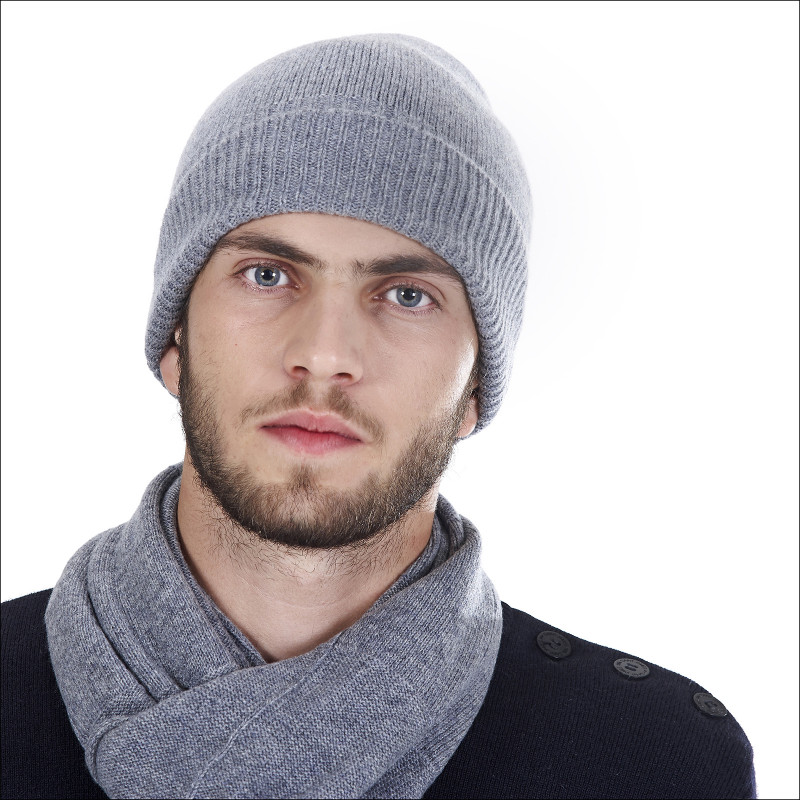 Bonnet classique 100% cachemire homme - gris Bonnet classique 100% cachemire homme - gris