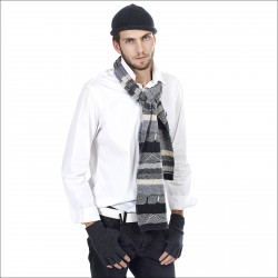 Écharpe jacquard fantaisie homme pure laine - grise