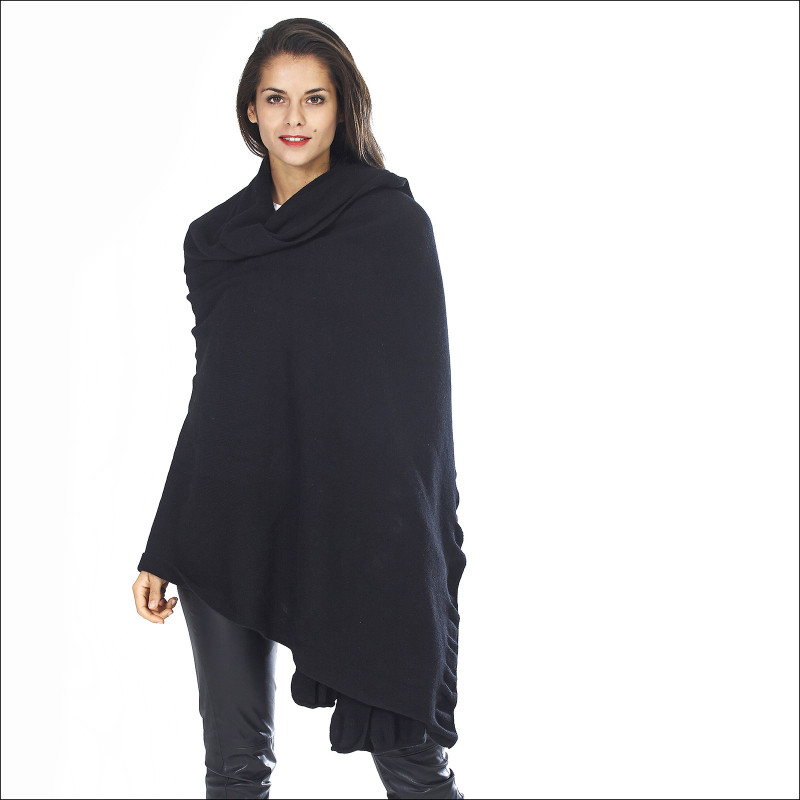 Grand châle 100% laine femme - noir Grand châle 100% laine femme - noir