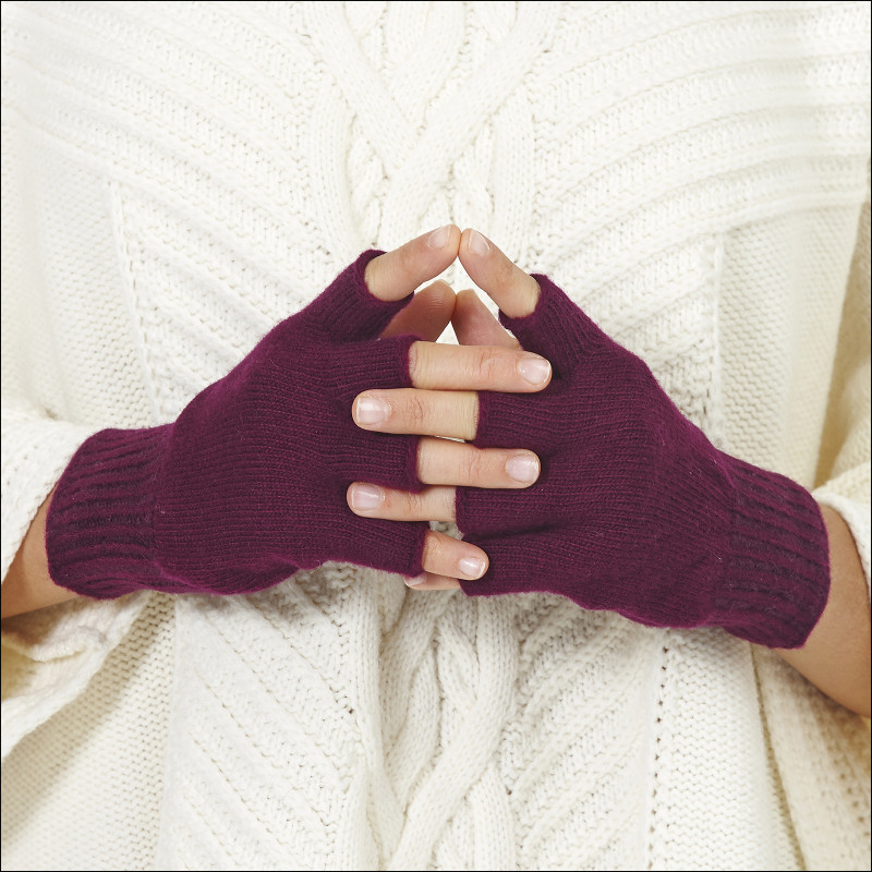Mitaines classiques 100% laine femme - prune Mitaines classiques 100% laine femme - prune