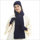 Ensemble classique cachemire femme bonnet gants écharpe - bleu marine