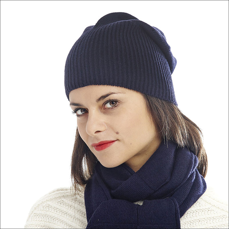 Bonnet classique 100% cachemire femme - bleu marine Bonnet classique 100% cachemire femme - bleu marine