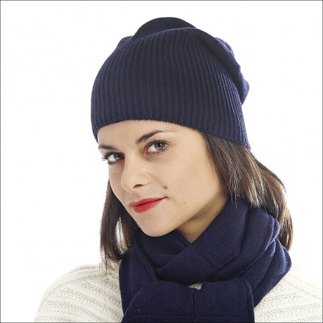 Bonnet classique 100% cachemire femme - bleu marine