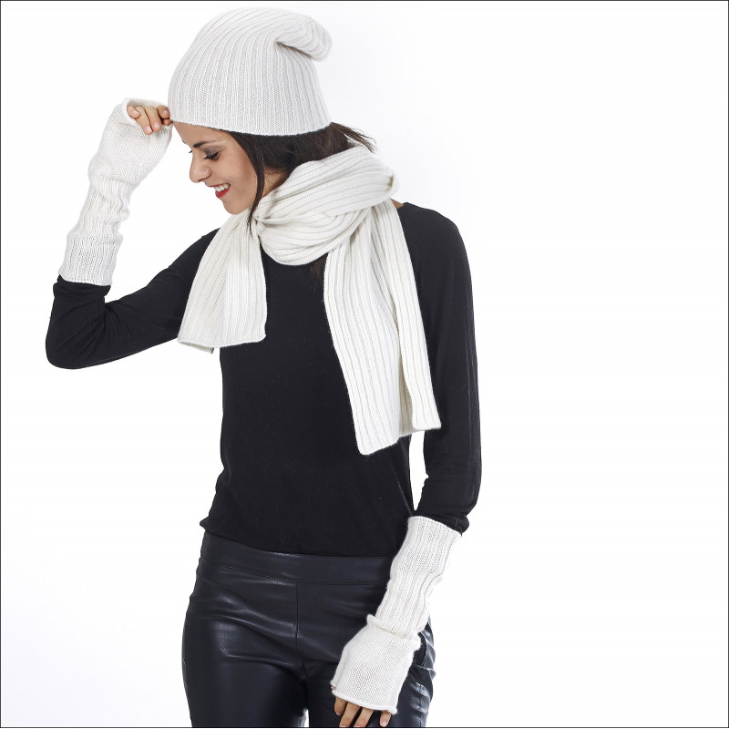 Ensemble 100% cachemire femme moelleux - écru Ensemble 100% cachemire femme moelleux - écru