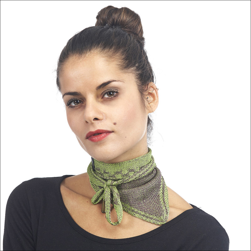 Petit foulard tour de cou soie - Vert / Prune