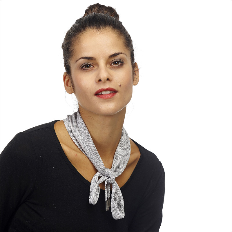 Petit foulard tour de cou soie - Gris perle / Blanc Petit foulard tour de cou soie - Gris perle / Blanc