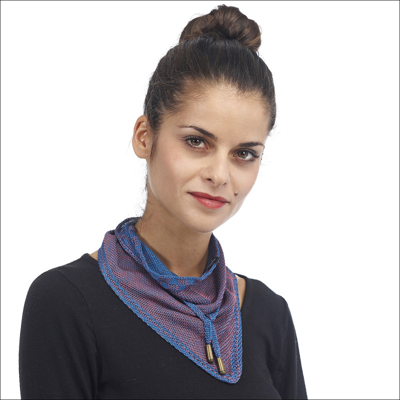 Petit foulard tour de cou soie - Bleu col vert / Framboise Petit foulard tour de cou soie - Bleu col vert / Framboise
