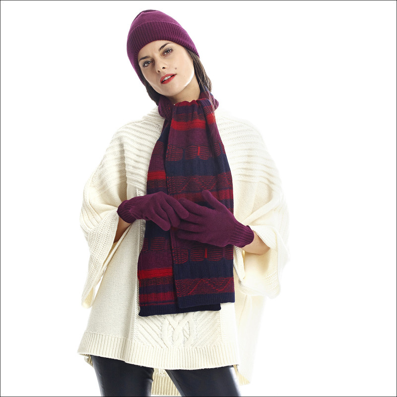 Ensemble jacquards pure laine femme - prune Ensemble jacquards pure laine femme - prune