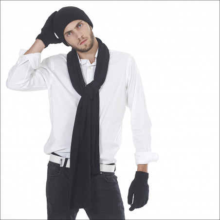 L'indispensable ensemble pure laine bonnet écharpe gants homme - noir