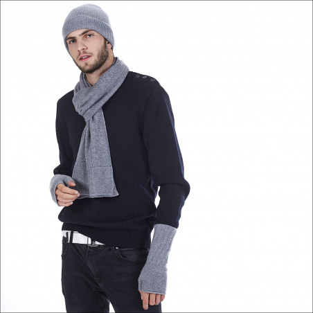 Ensemble classique cachemire homme bonnet écharpe mitaines - gris