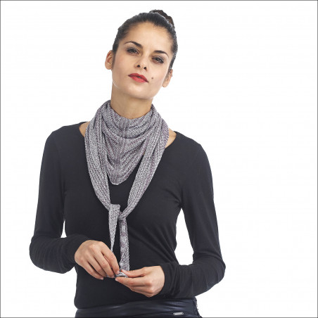 Fichu femme 100% soie - Gris / Prune