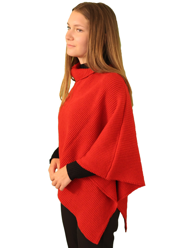 Poncho laine recyclée - rouge