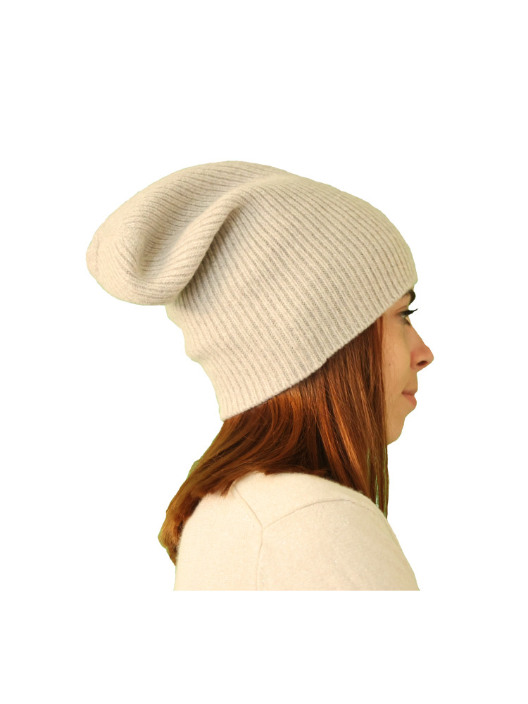 Grand bonnet loose femme pure laine, long bonnet décontracté Coloris Gris