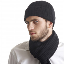 Bonnet épais 100% cachemire homme - noir