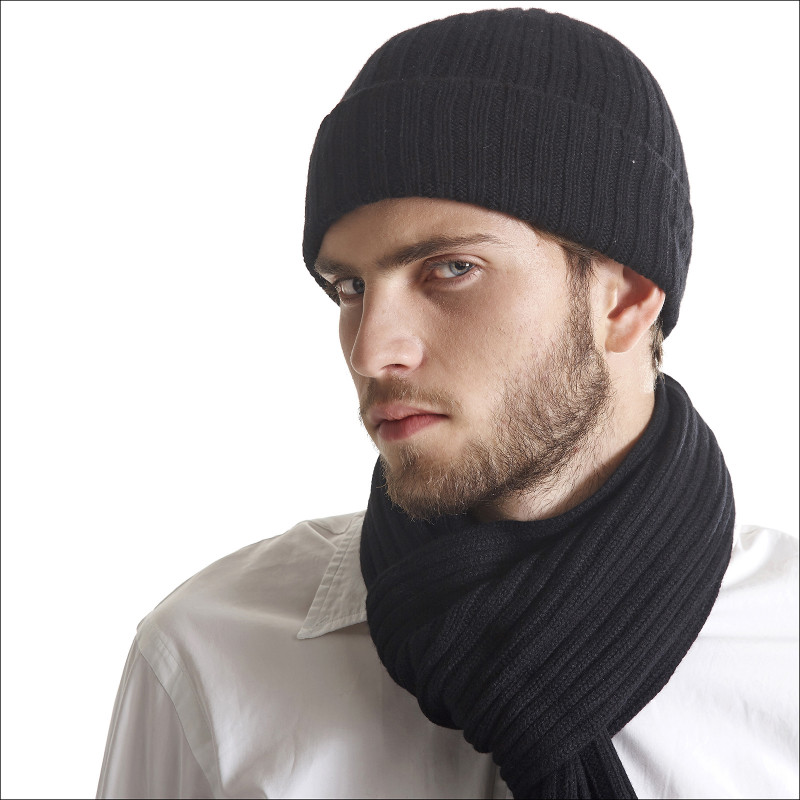 Bonnet cachemire homme épais Coloris Noir