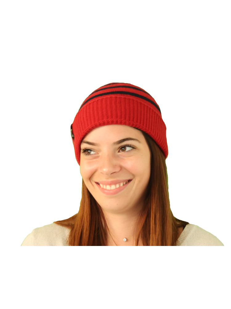 Bonnet marin rayé laine rouge femme