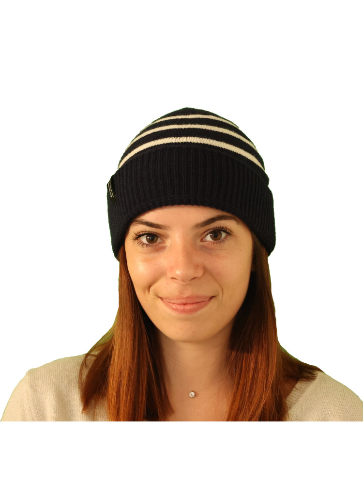 Bonnet laine marin femme couleur marine - blanc Bonnet laine marin femme couleur marine - blanc