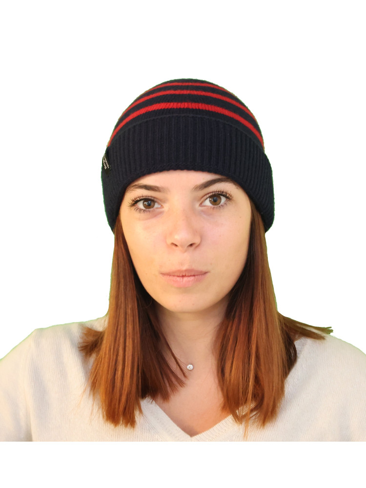 Bonnet laine marin femme couleur marine - rouge Bonnet laine marin femme couleur marine - rouge