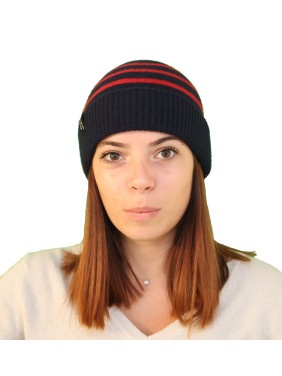 Bonnet laine marin femme couleur marine - rouge