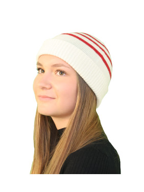 Bonnet marin rayé laine blanc - rouge pour femme