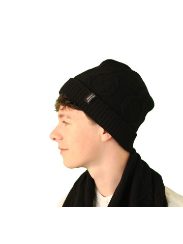 Bonnet torsade cachemire noir pour homme