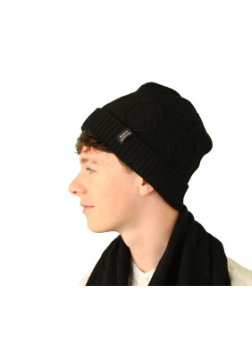 Bonnet torsade cachemire noir pour homme