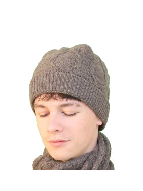 Bonnet torsade cachemire marron pour homme