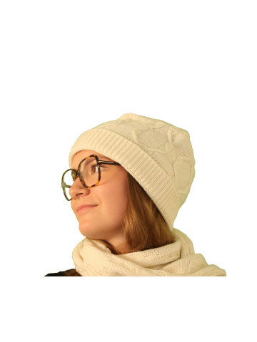 Bonnet torsade cachemire écru pour femme