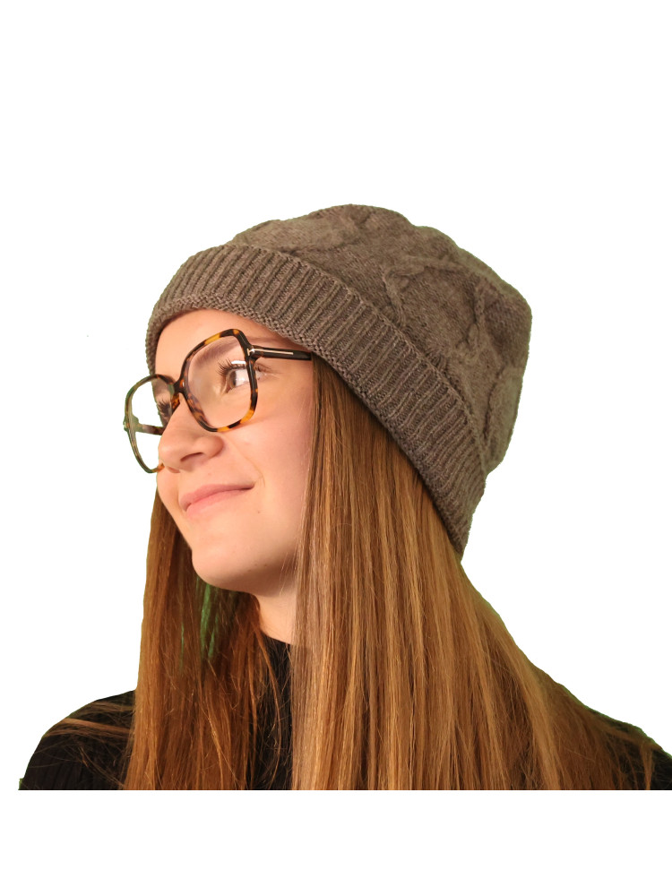 Bonnet torsade cachemire marron pour femme Bonnet torsade cachemire marron pour femme