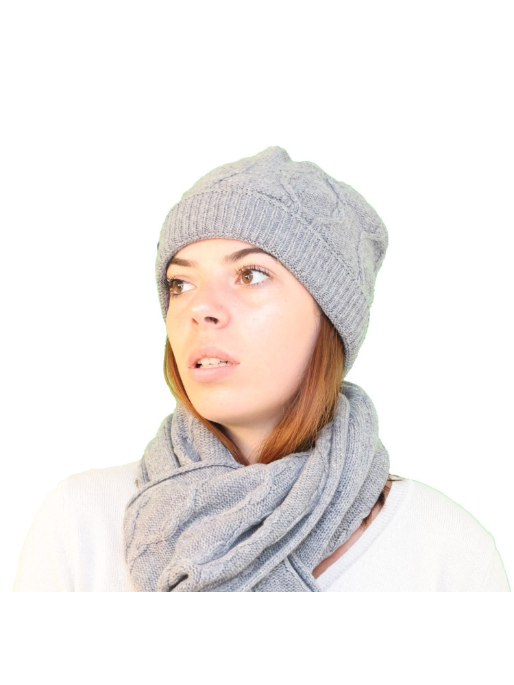 Bonnet torsade cachemire gris pour femme