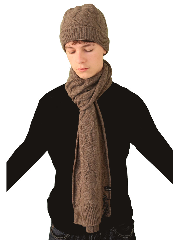 Ensemble bonnet écharpe à torsades pur cachemire marron Ensemble bonnet écharpe à torsades pur cachemire marron