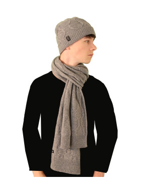 Ensemble bonnet écharpe à torsades pur cachemire gris