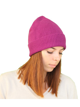 Bonnet classique 100% laine femme - prune