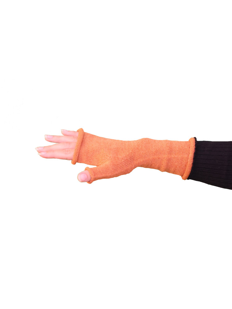 Mitaines mi-longues laine orange Mitaines mi-longues laine orange
