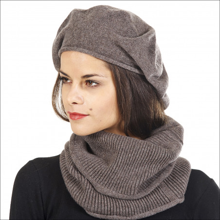 Bonnet béret femme hiver cachemire laine luxe jaune lx49