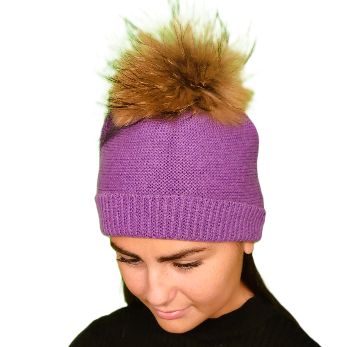 Bonnet cachemire Pompon prune