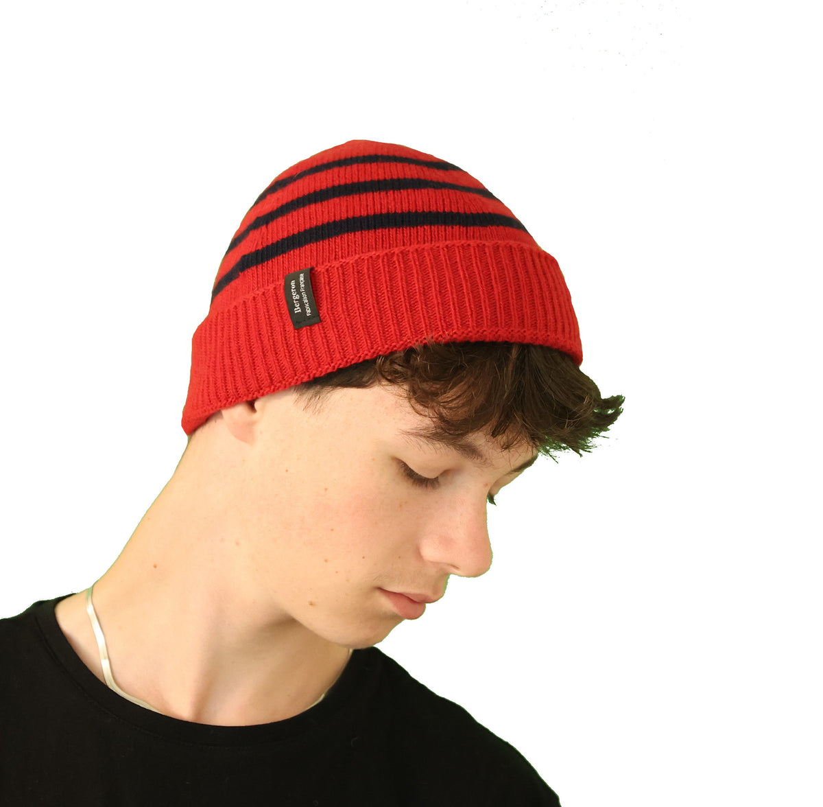 Bonnet marin rayé laine rouge homme