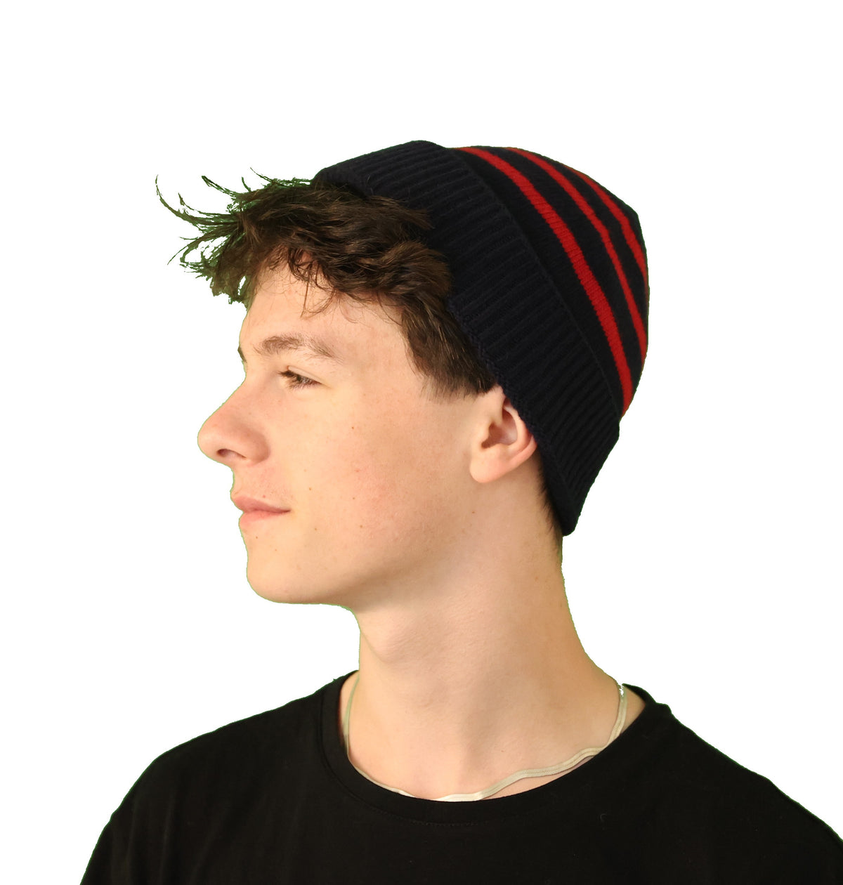 Bonnet laine marin couleur marine - rouge