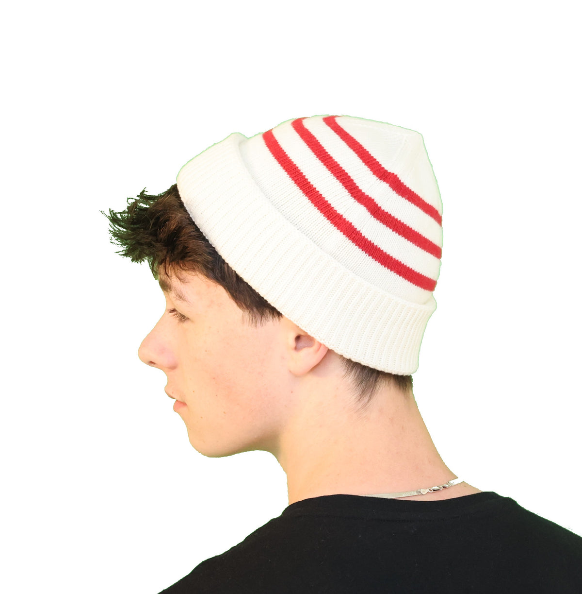 Bonnet marin rayé laine blanc - rouge pour homme