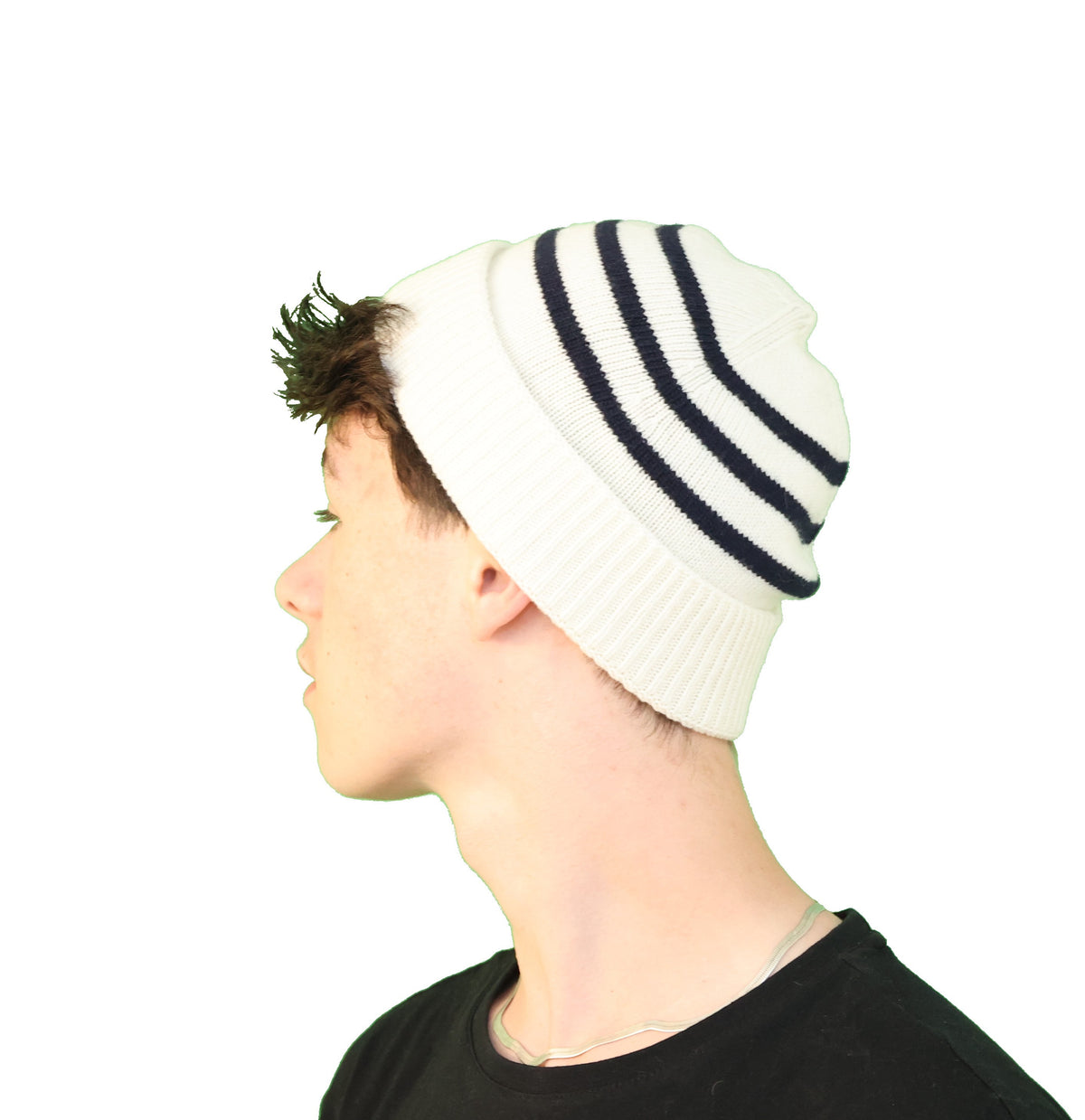 Bonnet marin rayé laine blanc - marine