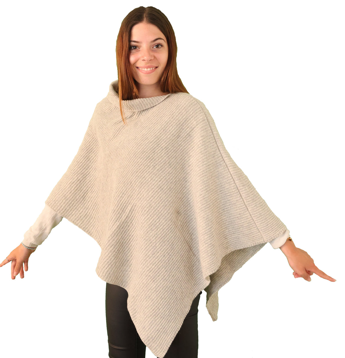 Poncho laine recyclée - gris