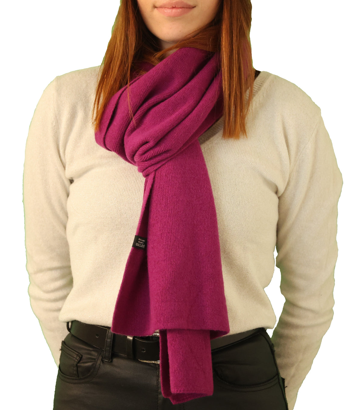 Écharpe maille fine 100% laine mérinos baby femme - prune