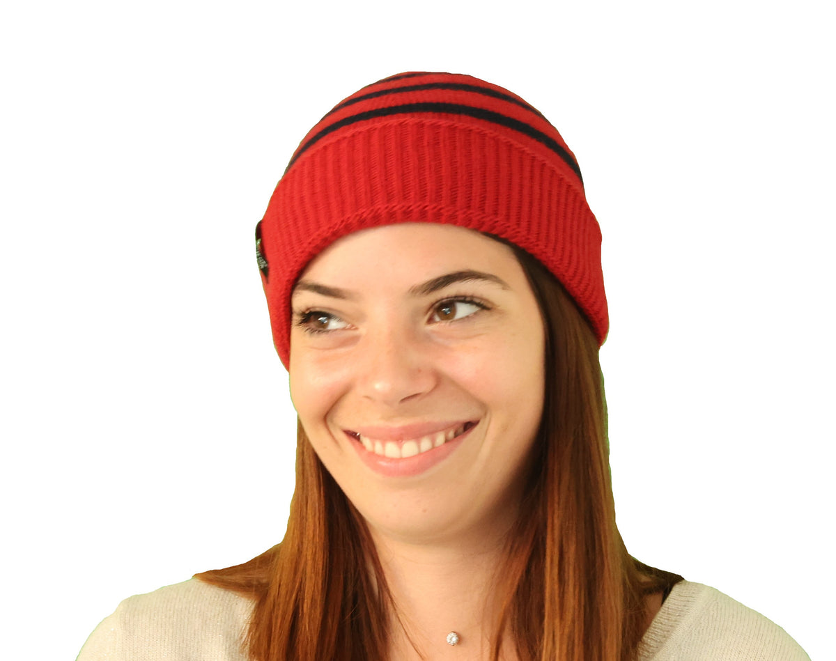 Bonnet marin rayé laine rouge femme