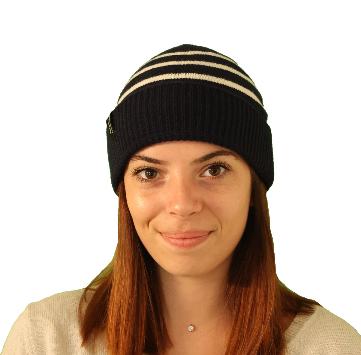 Bonnet laine marin femme couleur marine - blanc