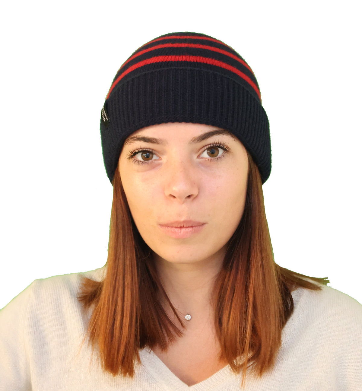 Bonnet laine marin femme couleur marine - rouge