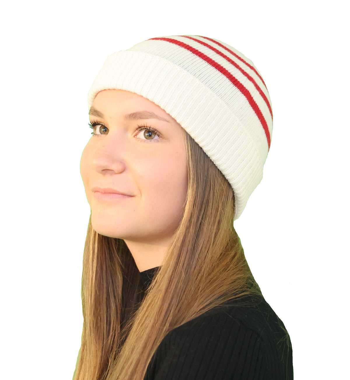 Bonnet marin rayé laine blanc - rouge pour femme