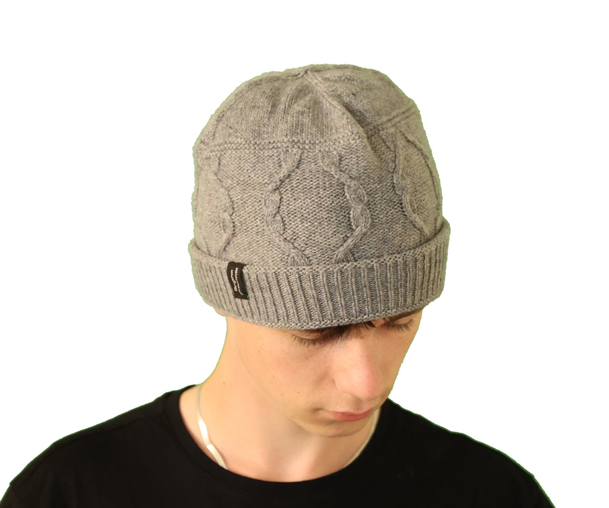 Bonnet torsade cachemire gris pour homme